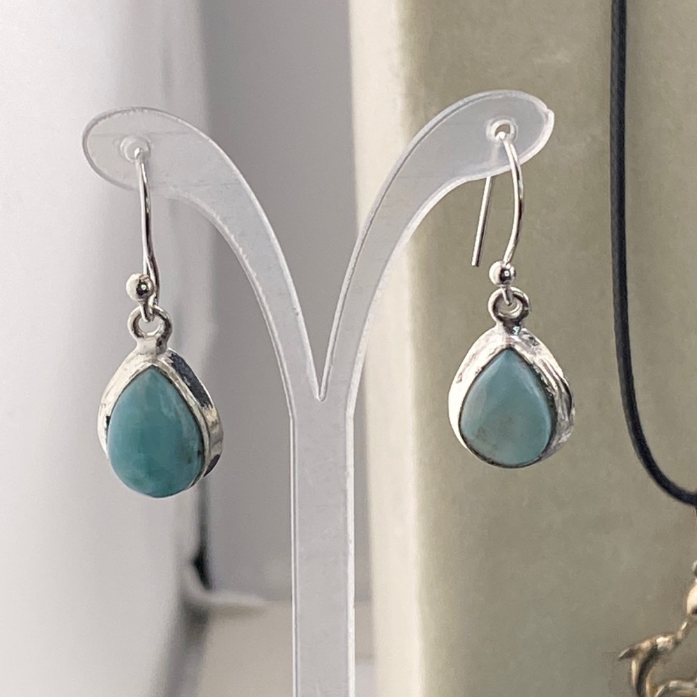 Larimar And 925 Sterling Teardrop Earrings